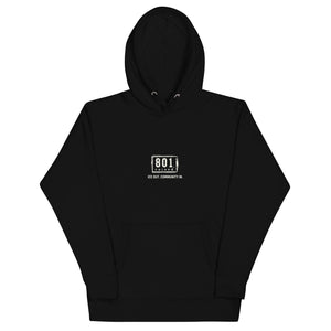 801RAISED Community hoodie, black, front view